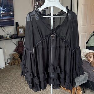 Widow Dolls Kill sheer Black Ruffled Women's dress SZ S